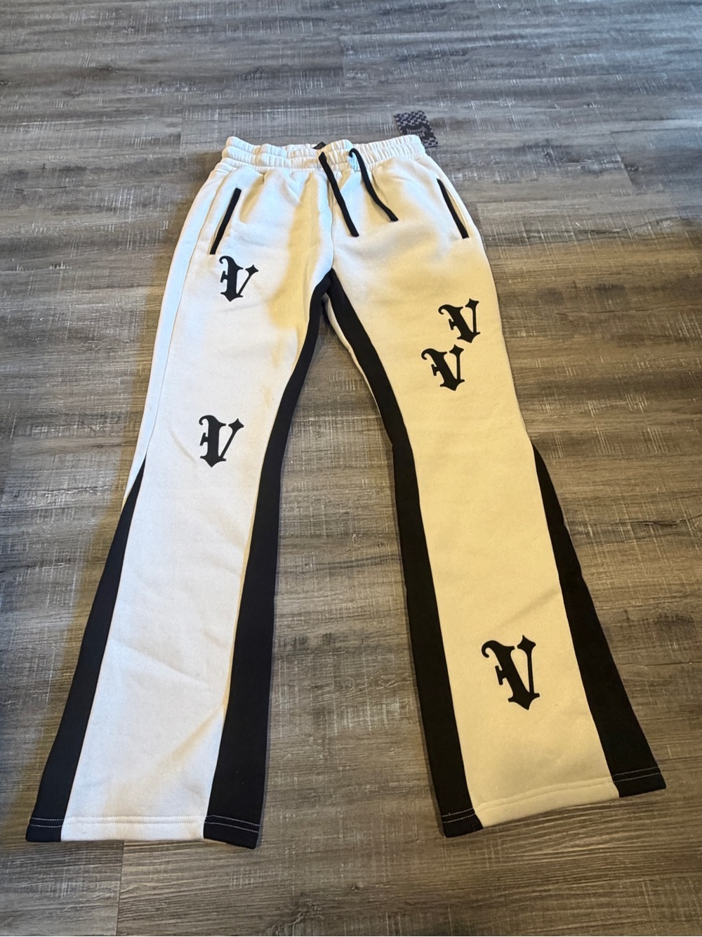 rebels Cream and Black Contrast Joggers with Gothic V Accents